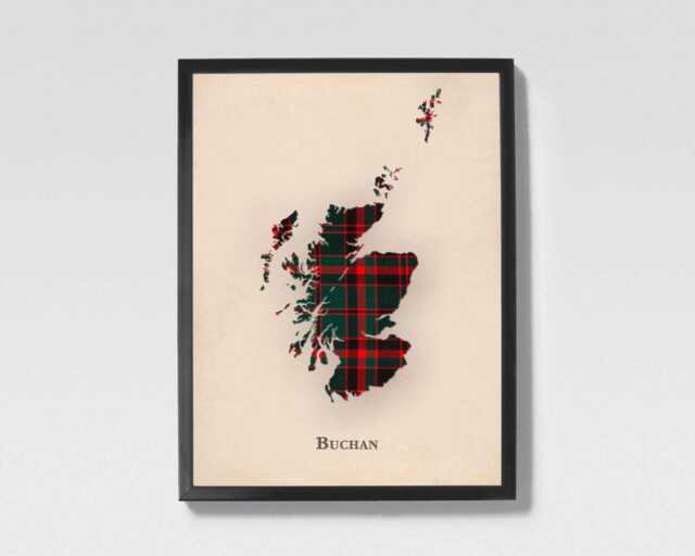 Clan Buchan Scottish Tartan Map - Of Scotland Family Wall Decor, Ready To Hang - image 1