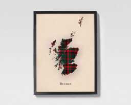 Clan Buchan Scottish Tartan Map - Of Scotland Family Wall Decor, Ready To Hang - thumbnail 1