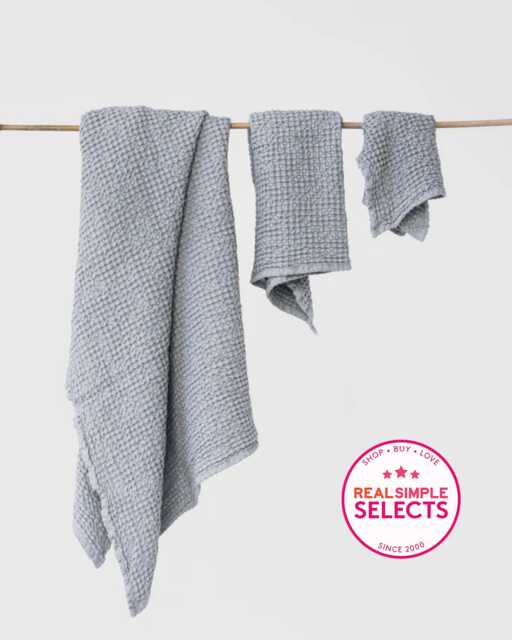 Light Gray Waffle Towel Set - Soft Linen Bath Towels For Body, Face, Hand Absorbent Stonewashed Quick Dry Spa Gift - image 1