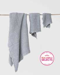 Light Gray Waffle Towel Set - Soft Linen Bath Towels For Body, Face, Hand Absorbent Stonewashed Quick Dry Spa Gift - thumbnail 1