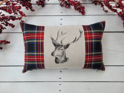 stag Pillow Cover, Farmhouse Covers, Plaid Rustic Tartan Sham - thumbnail 1