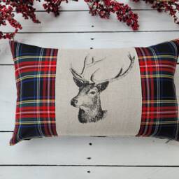 stag Pillow Cover, Farmhouse Covers, Plaid Rustic Tartan Sham - thumbnail 3