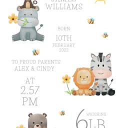 Framed & Personalised Safari Print, Name Safari, Jungle Animals, Animal Elephant Giraffe, Baby Animal - thumbnail 2