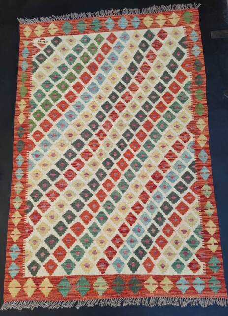 Kilim Rug, Handwoven Artisan Afghan Turkish Aztec Natural Reversible Wool Rug 153x105 cm - image 1