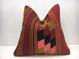 Vintage Kilim Pillow Cover, Bohemian Throw Pillow, 16x16 - thumbnail 1