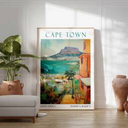 Cape Town Travel Print, Poster, South Africa Wall Art, Table Mountain Vintage Decor - thumbnail 3