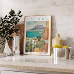 Cape Town Travel Print, Poster, South Africa Wall Art, Table Mountain Vintage Decor - thumbnail 2