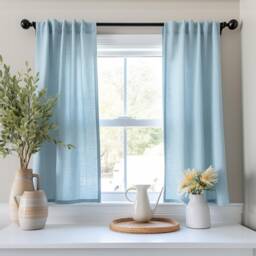 Elegant Linen Cafe Curtains - Custom Length Window Drapes - Christmas Gift For Her - thumbnail 1