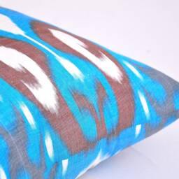 Handmade Silk Cotton Ikat Pillow Cover, Aqua Blue, 20x20 - thumbnail 3