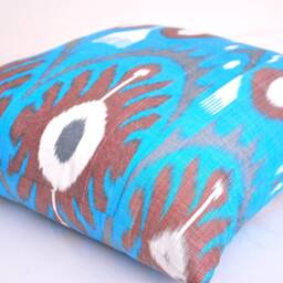 Handmade Silk Cotton Ikat Pillow Cover, Aqua Blue, 20x20 - thumbnail 2