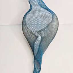 Metal Mesh Bird Sculpture, Blue & Gold Wire, Wall Or Mobile Decor - thumbnail 2