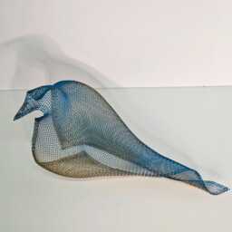 Metal Mesh Bird Sculpture, Blue & Gold Wire, Wall Or Mobile Decor - thumbnail 4