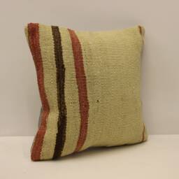 Handmade Wool Kilim Pillow Cover, Boho Sofa Cushion - 12x12 Inches - thumbnail 2