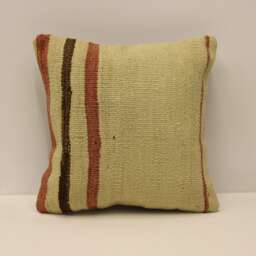 Handmade Wool Kilim Pillow Cover, Boho Sofa Cushion - 12x12 Inches - thumbnail 1