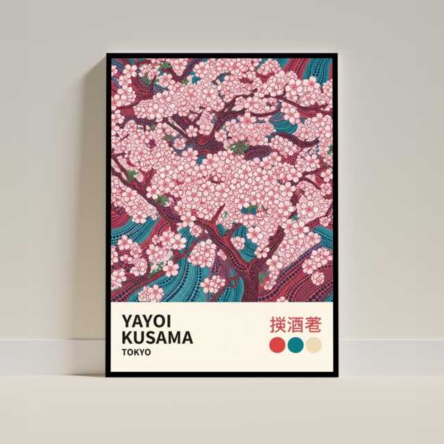 Yayoi Kusama Cherry Blossoms Landscape Poster - Modern Japanese Art Wall Print For Home Japan Deco Gift - image 1