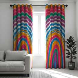 Rainbow Striped Curtains, Colorful Boho Window Panels, Bright Modern Living Room Drapes, Bold Abstract Paint Stroke Curtain Decor - thumbnail 3
