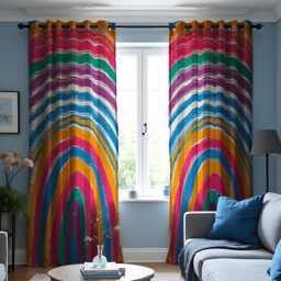 Rainbow Striped Curtains, Colorful Boho Window Panels, Bright Modern Living Room Drapes, Bold Abstract Paint Stroke Curtain Decor - thumbnail 1