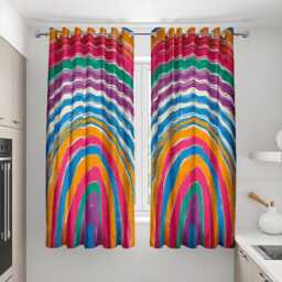 Rainbow Striped Curtains, Colorful Boho Window Panels, Bright Modern Living Room Drapes, Bold Abstract Paint Stroke Curtain Decor - thumbnail 2