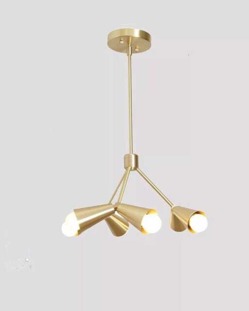 Mid-Century 6-Light Pendant Chandelier - Brushed Brass Finish Sputnik Light Elegant Vanity Lamp Ceiling Fixture - image 1