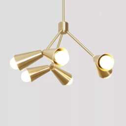 Mid-Century 6-Light Pendant Chandelier - Brushed Brass Finish Sputnik Light Elegant Vanity Lamp Ceiling Fixture - thumbnail 2