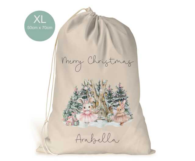 Personalised Xl Drawstring Christmas Sack/stocking.. Ballerina Bunnie Woodland Xmas Present Sack Gift Bag 2 Sizes Large Extra - image 1
