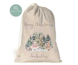 Personalised Xl Drawstring Christmas Sack/stocking.. Ballerina Bunnie Woodland Xmas Present Sack Gift Bag 2 Sizes Large Extra - thumbnail 1