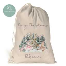 Personalised Xl Drawstring Christmas Sack/stocking.. Ballerina Bunnie Woodland Xmas Present Sack Gift Bag 2 Sizes Large Extra - thumbnail 2