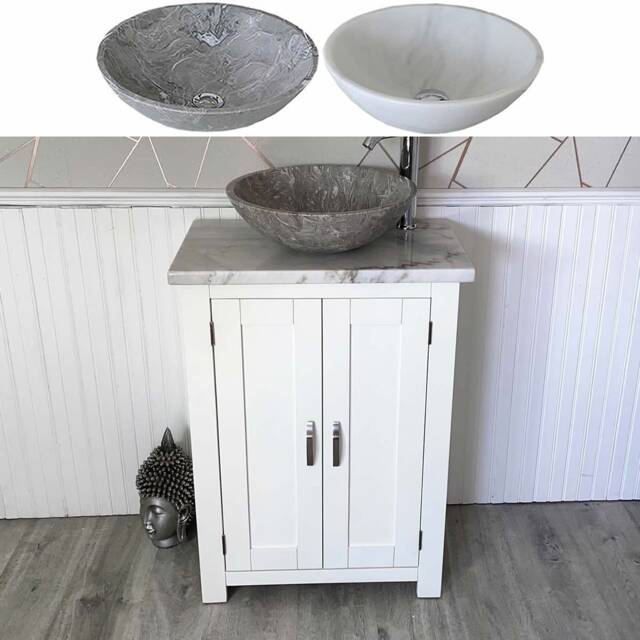 Hand Crafted White Oak Bathroom Vanity - Marble Top & Basin - image 1