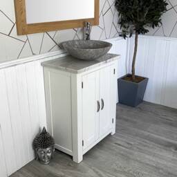 Hand Crafted White Oak Bathroom Vanity - Marble Top & Basin - thumbnail 3