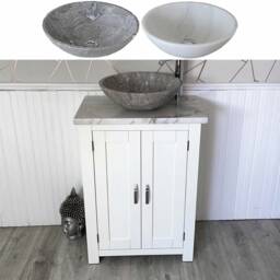 Hand Crafted White Oak Bathroom Vanity - Marble Top & Basin - thumbnail 1