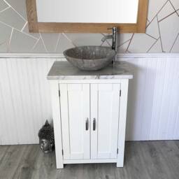 Hand Crafted White Oak Bathroom Vanity - Marble Top & Basin - thumbnail 2