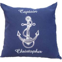 Nautical Pillow Cover Blue Anchor Name Personalized Captain Gift Embroidered Boat Sailing - thumbnail 3
