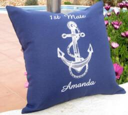 Nautical Pillow Cover Blue Anchor Name Personalized Captain Gift Embroidered Boat Sailing - thumbnail 1