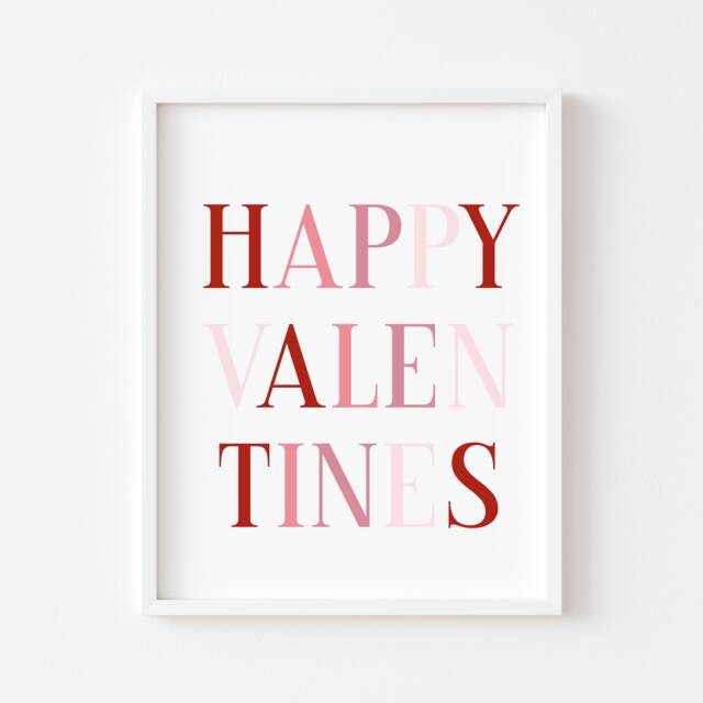 Valentines Day Print, Happy Red & Pink Block Letter Home Unframed Wall Art - image 1