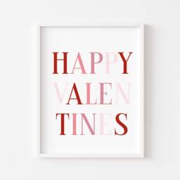 Valentines Day Print, Happy Red & Pink Block Letter Home Unframed Wall Art - thumbnail 1