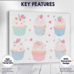 Pastel Strawberry Cupcake Collection Sweet Dessert Illustration Canvas Wall Art Print Decor Picture Ready To Hang - thumbnail 1