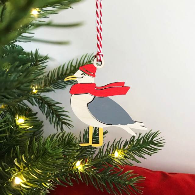 Hand Painted Seagull Decoration, Christmas Tree Stocking Filler, Secret Santa, Wooden Decor, Decor - image 1