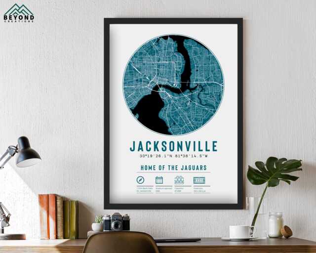 Jacksonville Jaguars Stadium Map Print Unique Framed Gift - For Him Dad Brother Granddad Uncle American Football Poster Decor - image 1