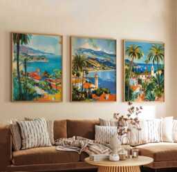 Set Of 3 Santa Barbara Posters, California Travel Prints, Coastal Wall Art Sets, Beach Scene Usa Cityscape Home Decor - thumbnail 1