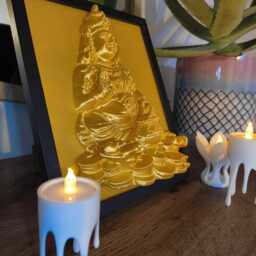 Framed Kubera, God Of Wealth Statue 10''x8'', 25cmx20cm - thumbnail 2