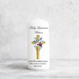 Personalised Christening Baptism Candle Naming Day Memory Keepsake Gift Unisex Boy Girl, Floral Cross, New Baby Gift, Godparents, Present - thumbnail 2