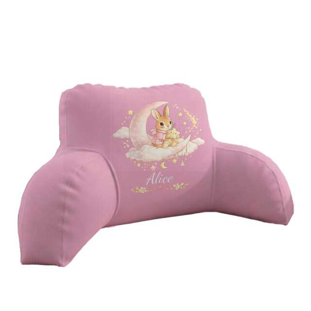 Personalised Name Pink Bunny Reading Pillow Custom Colour Rabbit Cushion Nursery Decor Baby Shower Girl Bedroom Backrest Keepsake Gift - image 1