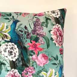 Peacock Floral Velvet Cushion Handmade Botanical Pillow With Zip - thumbnail 2