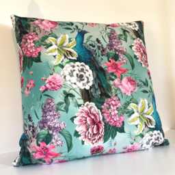 Peacock Floral Velvet Cushion Handmade Botanical Pillow With Zip - thumbnail 3