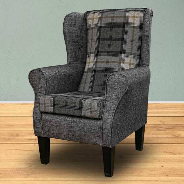 Grey Plaid Wingback Armchair - Luxury Sophie Fireside Accent Chair Made To Order in Britain - image 1