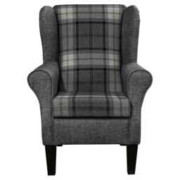 Grey Plaid Wingback Armchair - Luxury Sophie Fireside Accent Chair Made To Order in Britain - thumbnail 2