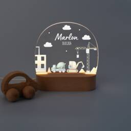 Night Light Excavator, Baby Gift Boy, Birth Night Construction Vehicles, Christening Children's Lamp, Nursing