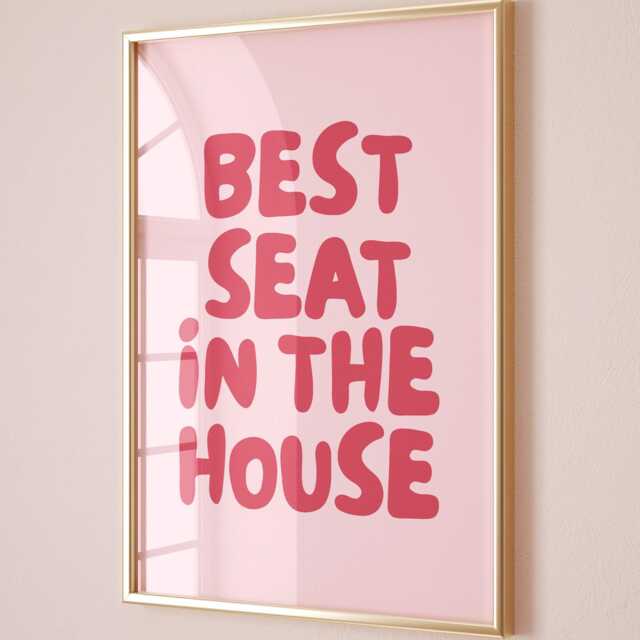 Best Seat in The House Art Print, Funny Above Toilet Wall Art, Trendy Retro Red & Blush Pink Bathroom Decor - image 1
