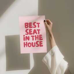 Best Seat in The House Art Print, Funny Above Toilet Wall Art, Trendy Retro Red & Blush Pink Bathroom Decor - thumbnail 3