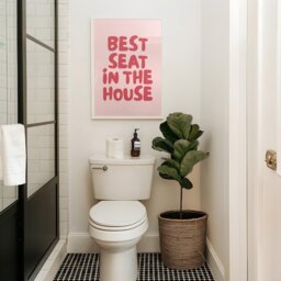 Best Seat in The House Art Print, Funny Above Toilet Wall Art, Trendy Retro Red & Blush Pink Bathroom Decor - thumbnail 2